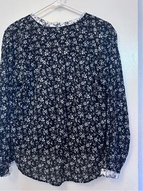 Madewell Black and White Floral Peasant Blouse